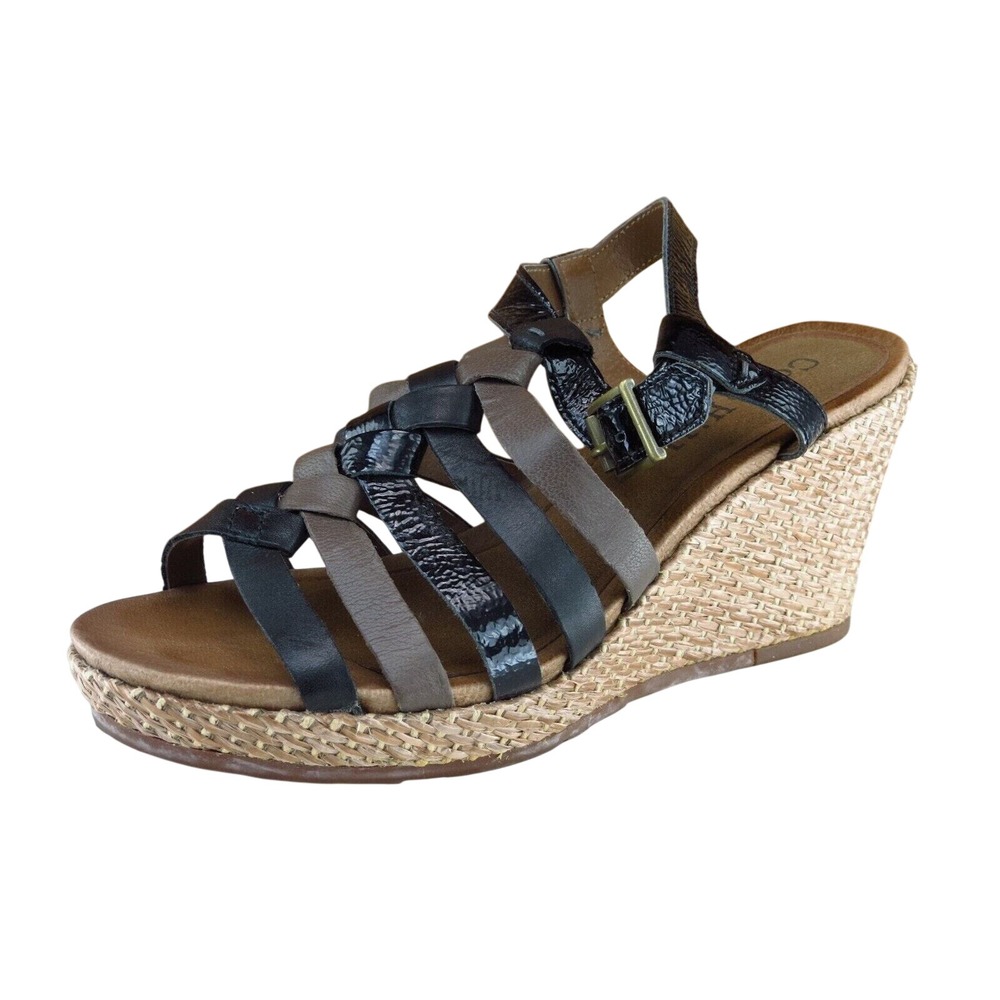 Cobb Hill Women Size 7‎ M Brown Leather Wedge Sandals Strappy Espadrille Comfort
